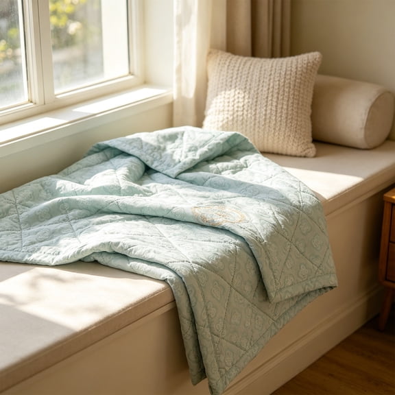 SHJHENG Ultrasonic Quilted Summer Blanket 59x79 Inch, Skin-Friendly Velvet Air Conditioning Comforter, Lightweight Embossed Soft Quilt for Bed Couch Travel, Blue Gray Green Options 1 Pack