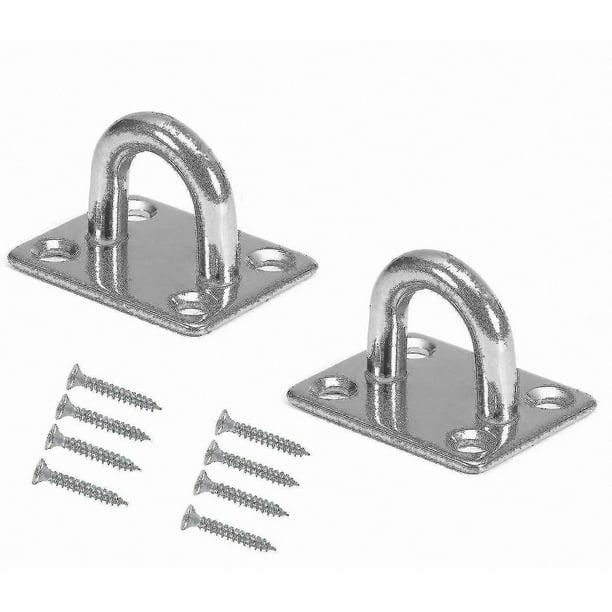 Durable Wall and Ceiling Hooks with Screws for Hanging - 60mm Pad Eye Plate U-Hooks, Pack of 2