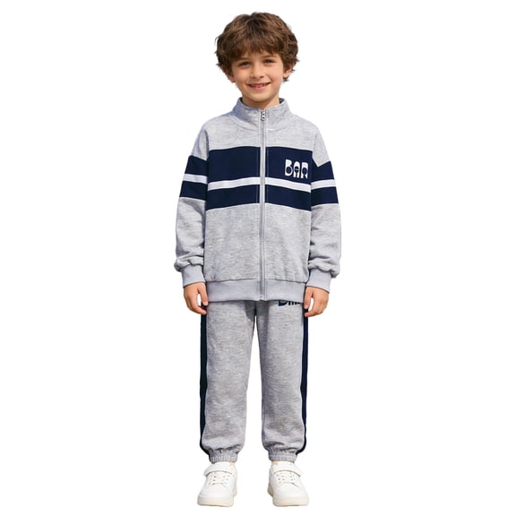 inhzoy Kids Boys Color Block Joggers Sweatsuit Zipper Jacket Sweatpants Sets Fall Spring Outfits Gray 160