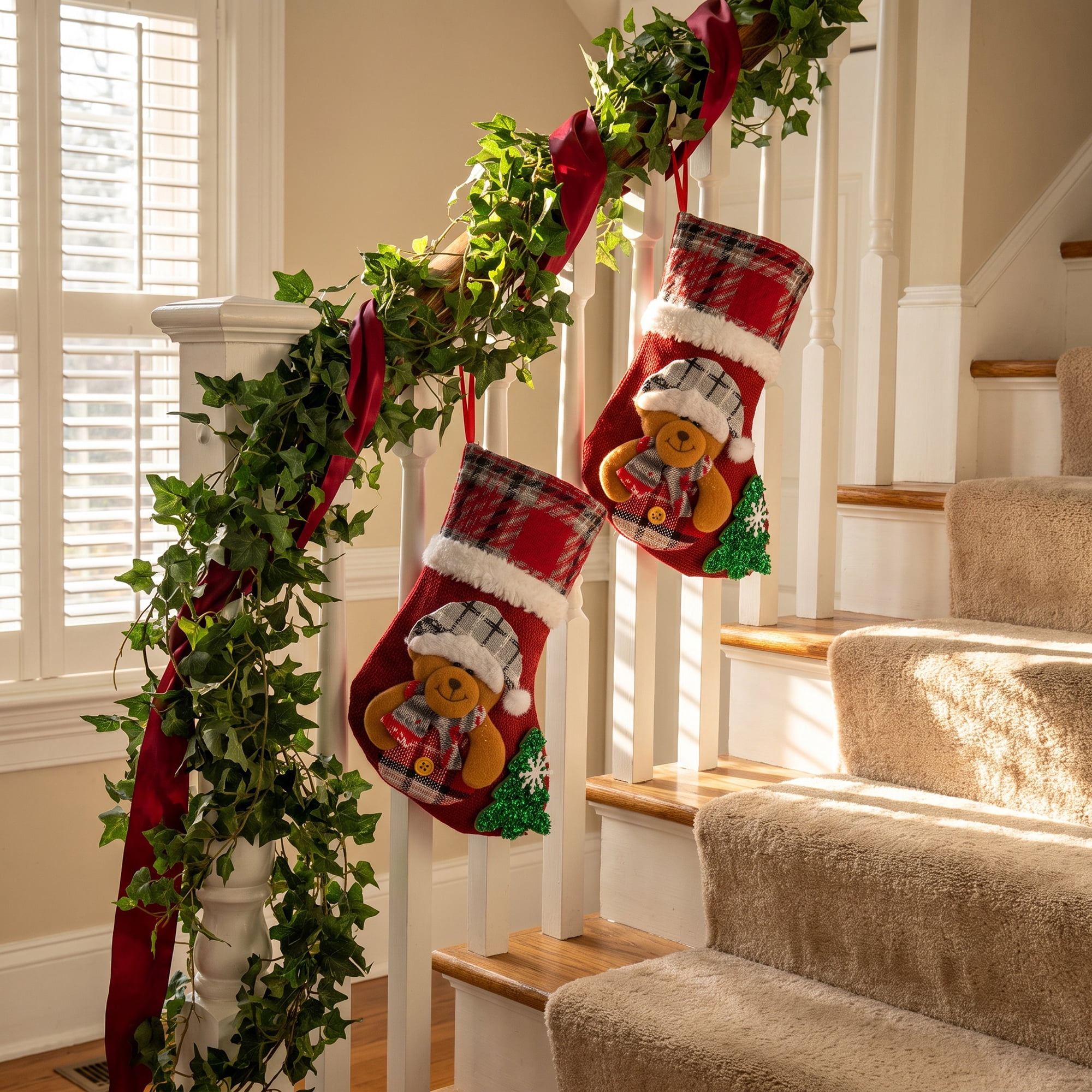Unique Bargains Novelty Cartoon Christmas Stockings Assorted Garland Accents Red Bear 8"