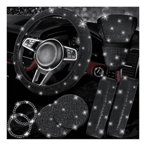 8 Pcs Bling Car Accessories Set for Women, Steering Wheel Cover, Sparkly Seat Belt Covers, Bling Gear Shift Cover, Universal Fit Most Cars