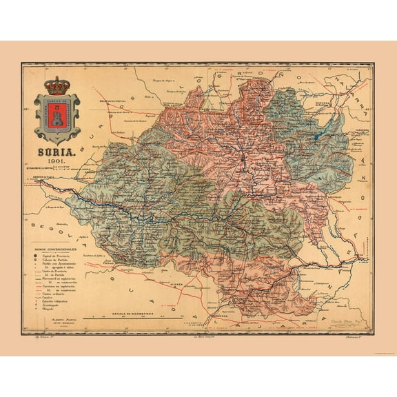 Historic Map - Soria Spain - Martine 1904 - 28.91 x 23 - Vintage Wall Art