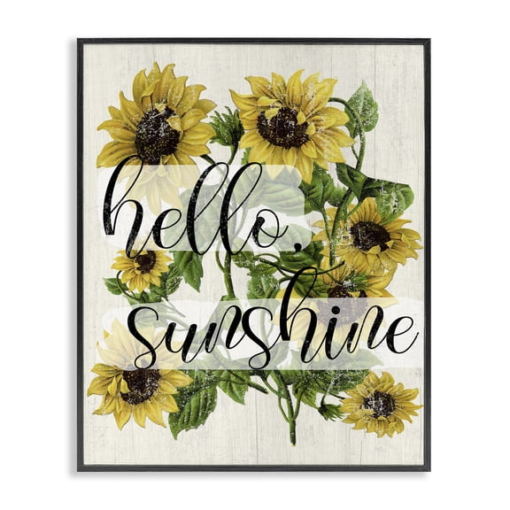 Stupell Industries French Country Hello Sunshine Vintage Sunflowers Black Framed Giclee Art, 11 x 14, by Lil' Rue