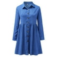 thumbnail image 6 of HNMKIU Women's Elegant Long Sleeved Shirt Dress Corduroy Solid Long Button Warm Long Sleeve Dress for Women Blue,XXL, 6 of 7