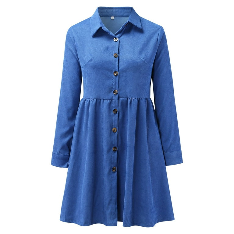 MSJUHEG Long Sleeve Dress Black Dress Women'S Long Sleeved Single Breasted  Shirt Corduroy Dress Long Skirt Fall Dress Black M