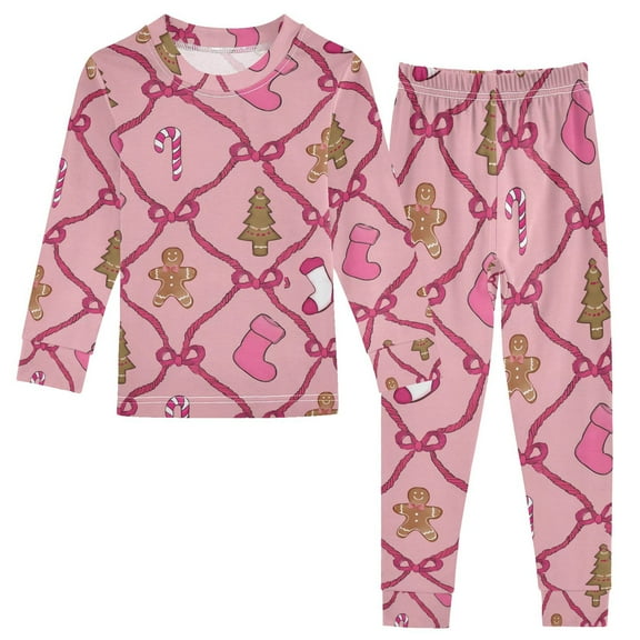joogoo Gingerbread Candy Cane 2 Piece Long Sleeve Tee and Pants Cotton Pajama Set 5Y