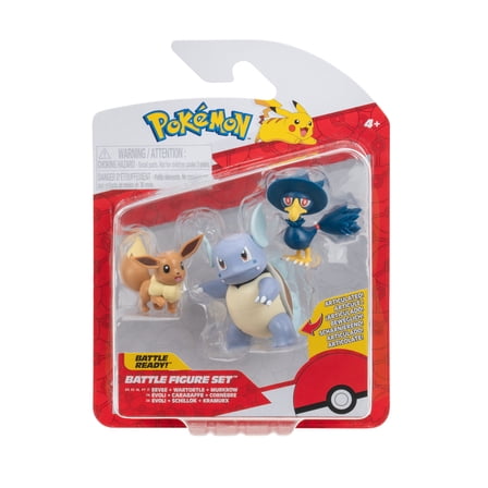 Pokemon Battle Figure 3 Pack - Features 2 inch Eevee and Eevee and 3 inch Wartortle Battle Figures