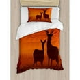 thumbnail image 3 of Ambesonne Hunting Silhouette Illustration of a Deer and Doe on Meadow Autumn Season Skyline Duvet Cover Set, 3 of 3