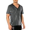 thumbnail image 4 of INSPIRE CHIC Glitter Sheer T-Shirt for Men's Shiny Tee V-Neck Short Sleeve Party See Through t Shirts S Silver, 4 of 5