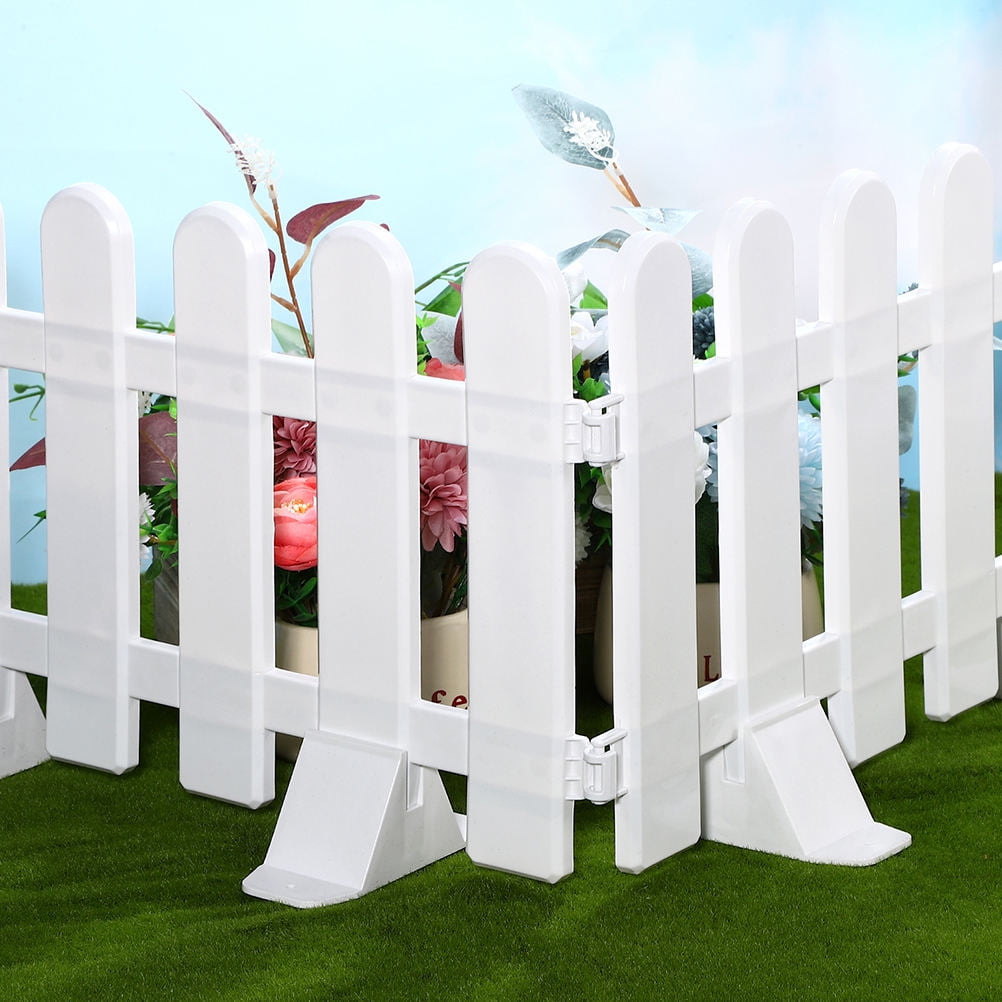 PAMINGONO 4-Pack White Plastic Garden Picket Fence Edging Panels for Lawn, Flowerbeds, Yard Decoration and Outdoor Landscaping