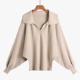 thumbnail image 2 of Fiaer Women Long Sleeve V Neck Sweater Bawting Loose Fit Knitted Pullover Lapel Collared Comfort Solid Casual Tops Khaki One Size, 2 of 3