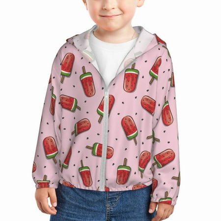 

Junzan Watermelon Ice Cream for Kids Sun Protection Hoodie Boys Rash Guard with UPF 50+ Sun Protection Summer Jacket Long Sleeve Fishing Hiking Sun Shirt-18 Months