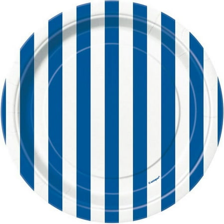 7"Stripe Paper Dessert Plates,Blue, 8ct