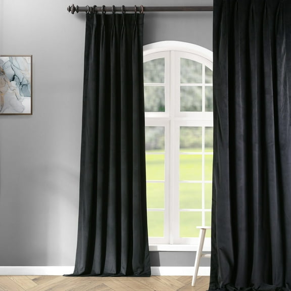 Half Price Drapes Signature Warm Black French Pleat Velvet Blackout Curtains(1 Panel), 50WX 108L