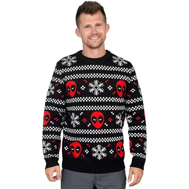 Mighty Fine Deadpool Holiday Snow Stripes Ugly Christmas Sweater