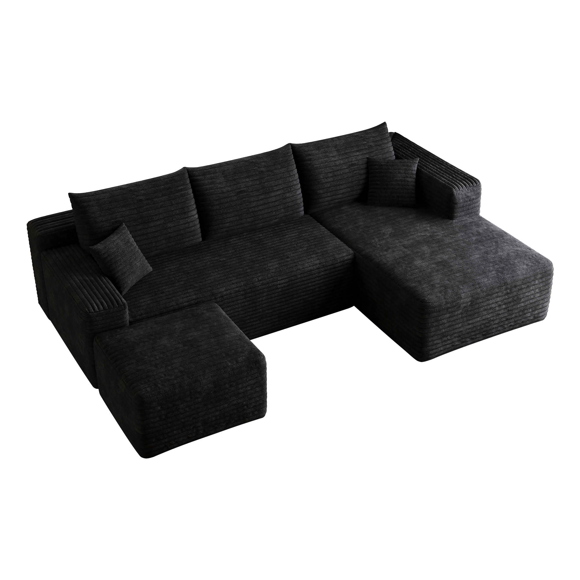 MAYEERTY 95 Inch U‑Shaped Cloud Sectional Sofa with 1 Ottoman, Modern Deep‑Seat Corner Couch, Plush Corduroy Reversible Sofa, No‑Assembly for Living Room Bedroom Apartment