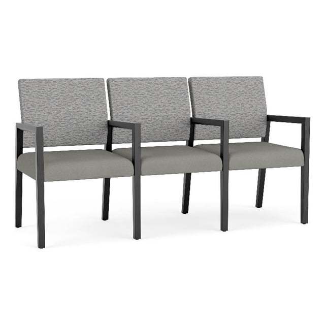 Pemberly Row Waiting Reception 3 Seat Tandem Seating Wood Frame in Gray