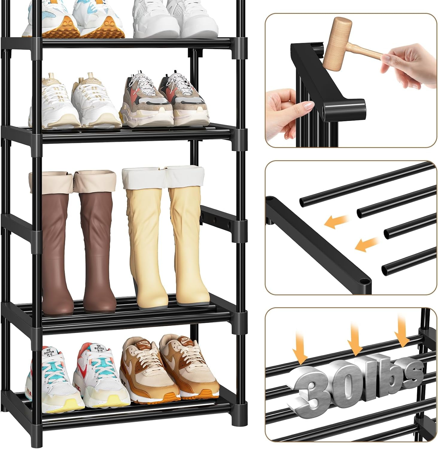 Large Capacity 72 Pair Tall Shoe Rack 3 Row 12 Tier Sturdy Metal Organizer Black Bestseling