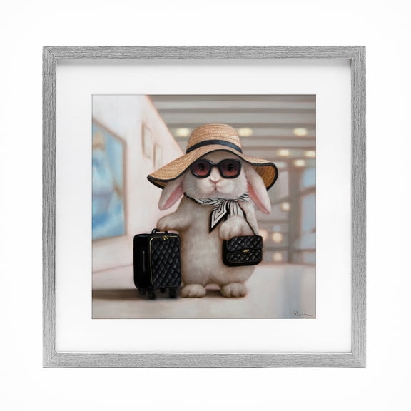 Stupell Industries Eclectic Bun Voyage Traveling Rabbit Gray Framed Print Under Glass, 13 x 13, by Lucia Heffernan
