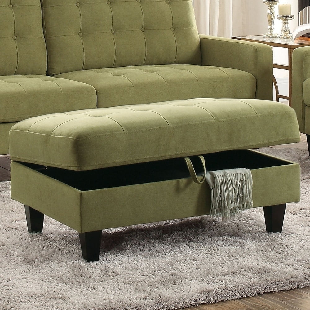 Benzara Fabric Upholstered Button Tufted Ottoman With Storage, Green
