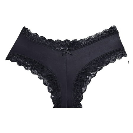 QYZEU Ladies Panties Women Panties Thongs Sexy Lace Thong Lift T Pants Sexy Lace Pure Color Seamless Crotch Fashion Bikini Panties for Women Black M