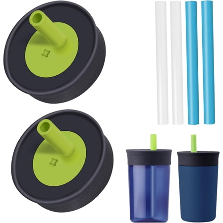 2 Pack Replacement Lids for Owala Kids Insulation Tumbler 12oz & 15oz, Spill Resistant Cap with 4 Flexible Straws, BPA-Free, Dishwasher Safe, Accessories for Owala Kids Bottle