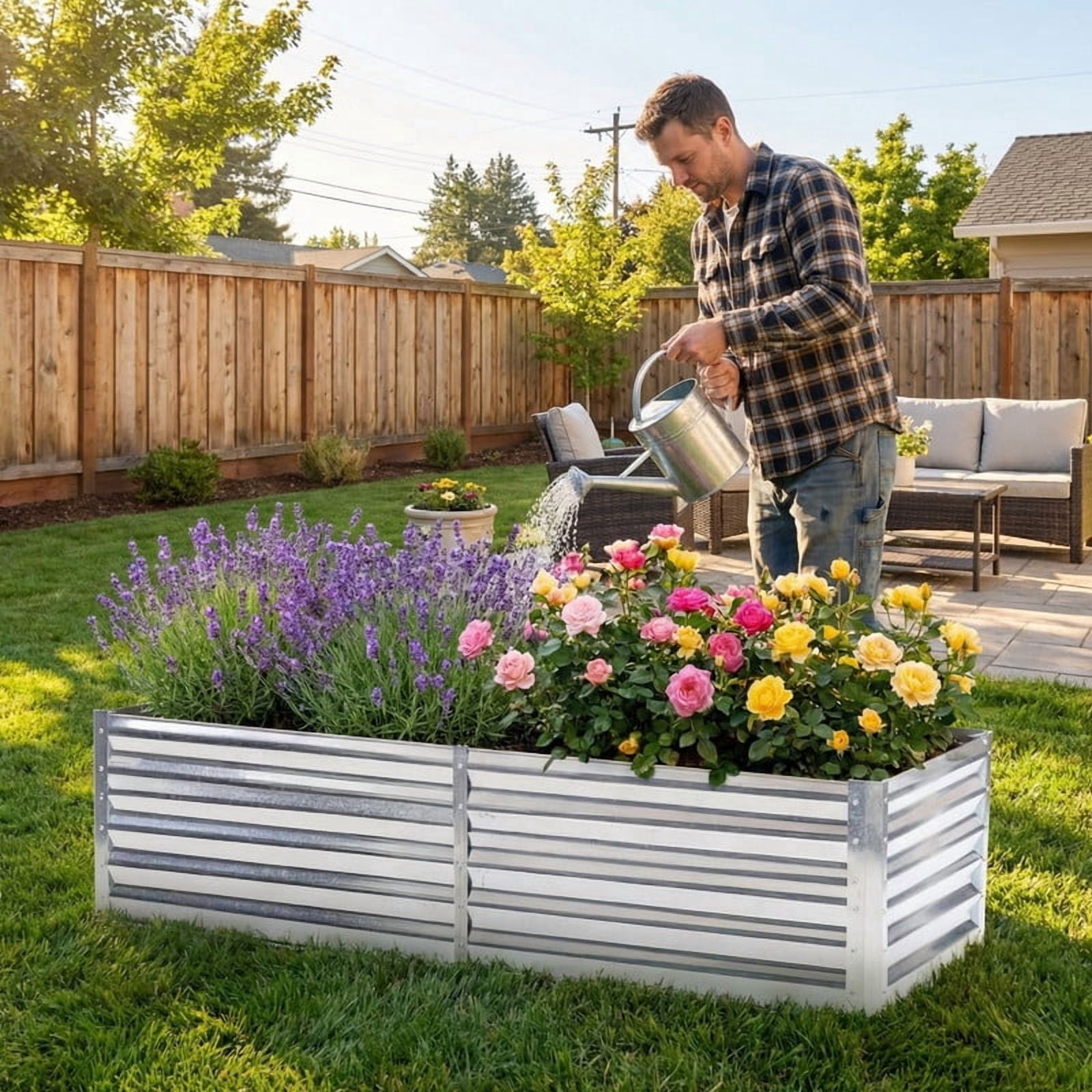 Gianna 6x3x2ft Galvanized Raised Garden Bed with Cover, Planter Box Outdoor for Deep-Rooted Herbs/Flowers/Vegetables, Large Metal Garden Bed Mini Greenhouse for Patio and Backyard
