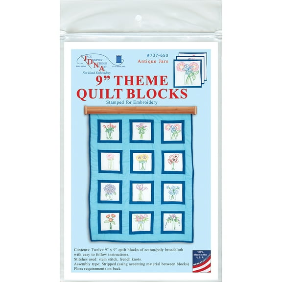 Jack Dempsey Themed Stamped White Quilt Blocks, 9" x 9", 12pk, Antique Jars