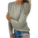 thumbnail image 1 of Puntoco Mujeres Casual Sólido Cuello Redondo Encaje Hollow Out Manga Larga Pullover Blusa Adelgazante Camiseta tops Puntoco Puntoco-2844, 1 of 6