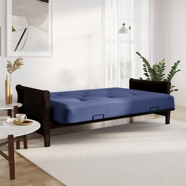 8 Inch Full Poly Futon Mattress with Full Size Espresso Wood Arm
