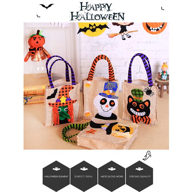 Halloween Candy Bags Wrapping Container Lovely Pattern Festival Linen Fabric DIY Dessert Gift Pouch Party Supplies Props Skeleton pattern