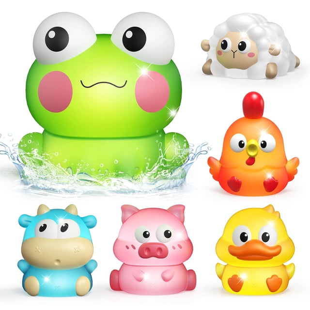 Juguetes de Baño Luminosos iValea Animales de Granja 6 Piezas para Niños de 1 a 3 Años