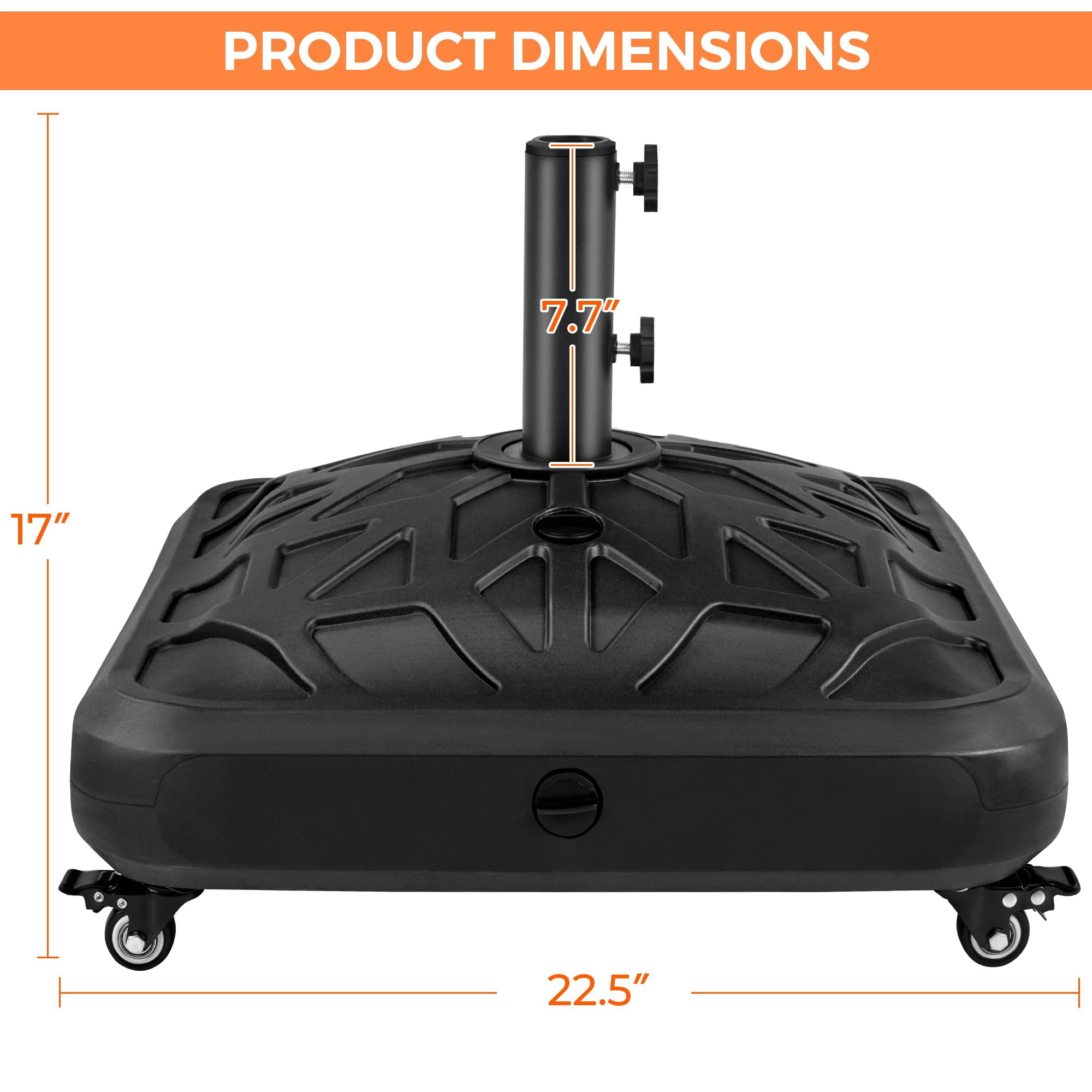 Fillable Mobile Patio Umbrella Base, 123lb Windproof Heavy Duty Market Stand with 4 Wheels and 4 Locks, for Deck Poolside Garden, Black