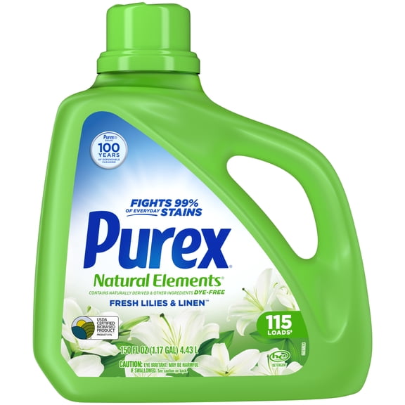 Purex Natural Elements Liquid Detergent, Fresh Lilies & Linen, 150 fl oz, 115 loads