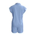 thumbnail image 4 of Arlun Linen Sets for Women 2 Piece Summer Outfits Sleeveless Button up V-Neck Tank Top and Wide Leg Shorts with Pockets Loose Fit Lightweight Breathable Vacation Matching Sets Light Blue XL, 4 of 5