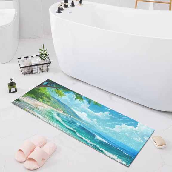 Bath Mat Soft Plush Non-Slip Absorbent Bathroom Rugs 39"x20" Seagull Sea Wave Beach