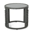 thumbnail image 6 of Harrisburg Outdoor Modern Boho Wicker Side Table with Tempered Glass Top, Gray, 6 of 8