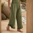 thumbnail image 4 of Mohiass Ruffle Hem Palazzo Pants for Women 2025 Wide Leg Linen Pants Flowy Summer Smocked Waist Trousers Boho Beach Pants with Pockets Army Green 3XL, 4 of 8