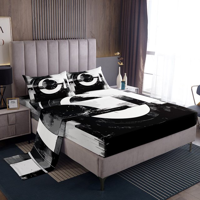 Erosebridal Minimalst Full Sheet Sets, Futuristic Geometric Bedding Full Size, Mid Century Decor 4pcs