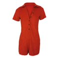thumbnail image 4 of SNOWSONG Clearance! Womens Bodysuit, Womens Button Lapel Short Sleeve One-piece Shorts Sexy Slim Jumpsuit, Plus Size Bodysuit, Sexy One Piece Swimsuit, Shirts for Women 1PC Suit Red M, 4 of 6