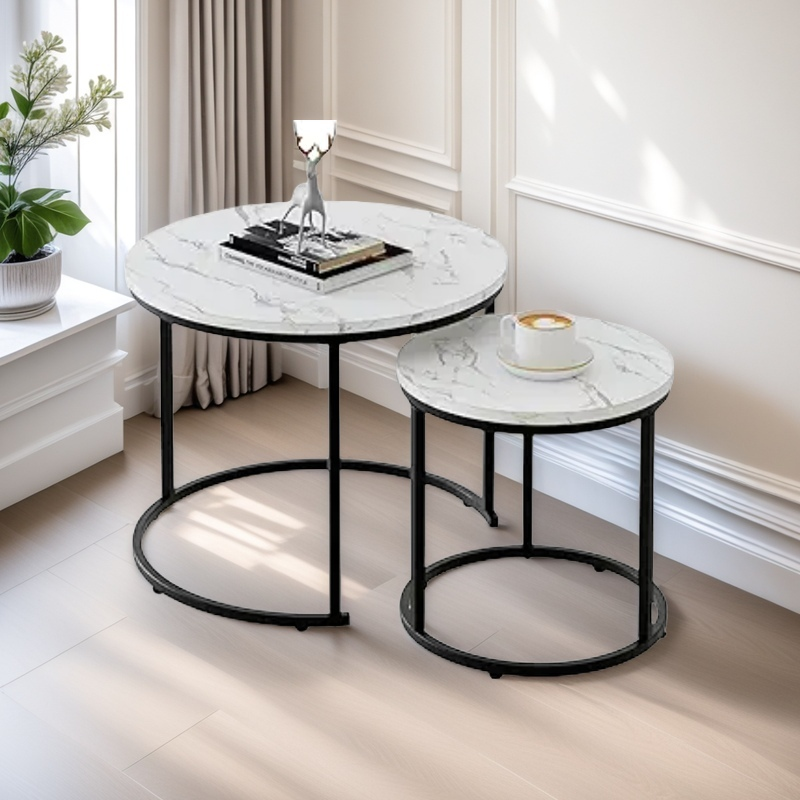 Callalily Round Nesting Coffee Table Set, Faux Marble White photo 4