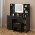 thumbnail image 2 of Ktaxon Large 47.2" Makeup Vanity with 3 Color Lights, Dressing Table w/ USB Charging Station, Adult, Black, 2 of 9