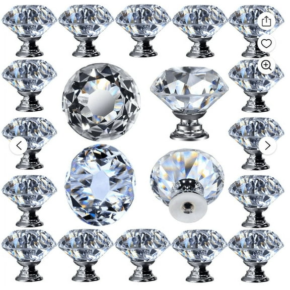 12 Pcs Crystal Cabinet Knobs Drawer Pulls and Knobs Kitchen Cabinet Knobs Diamond Dresser Knobs Crystal Knobs for Drawers,Clear Glass Cabinet Knobs with Silver Base