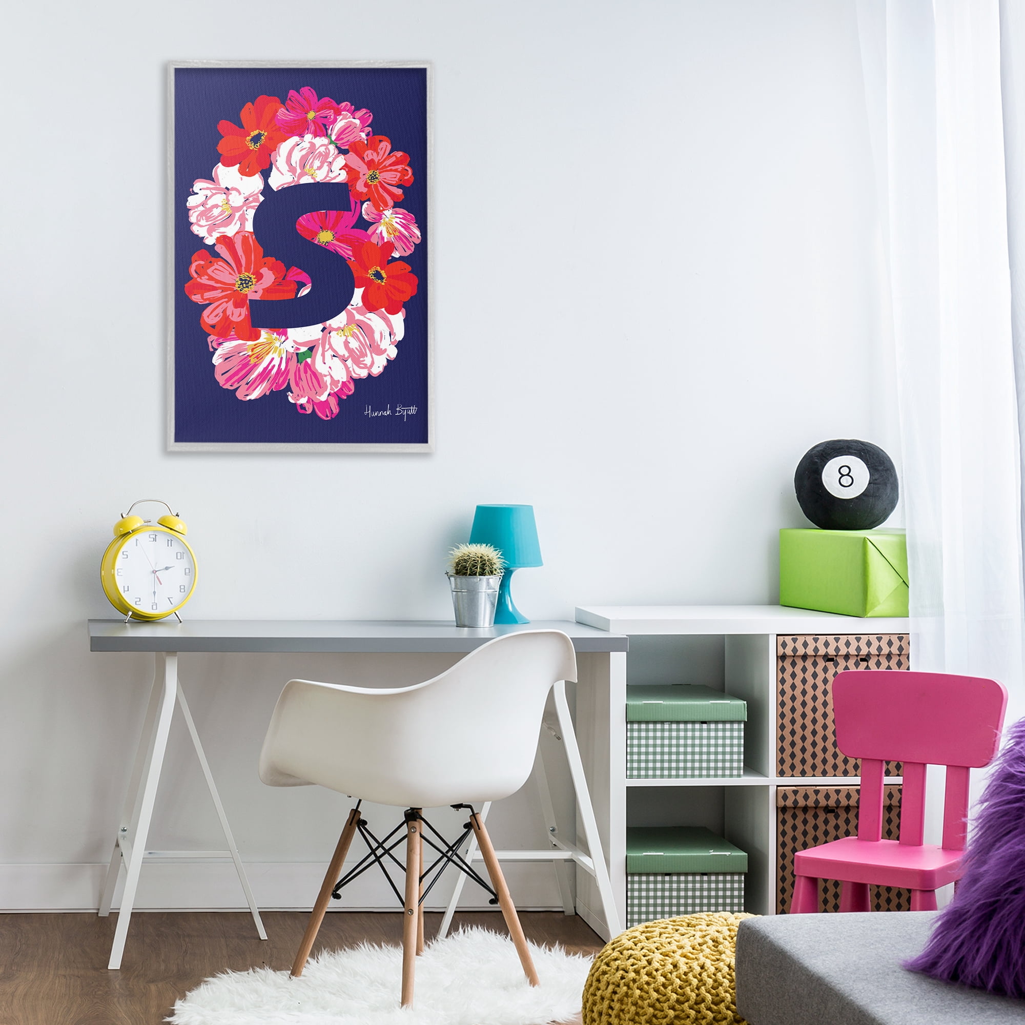 Stupell Industries Floral Bloom Letter S Botanical & Floral Painting Gray Framed Art Print Wall Art, 20 x 30