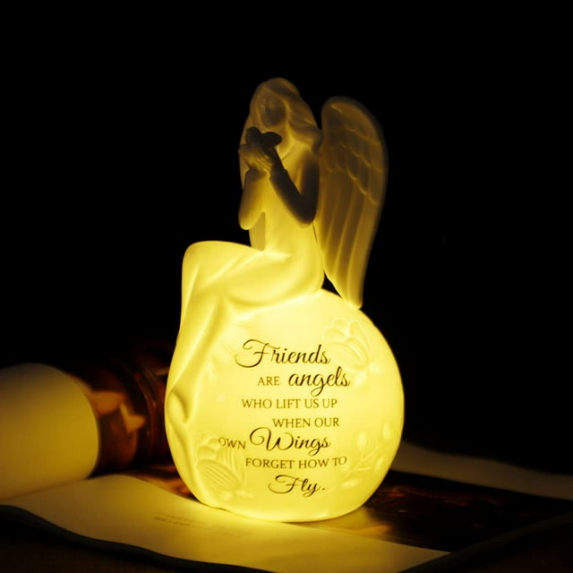 Figura LED de cerámica con forma de ángel de la amistad con luz nocturna