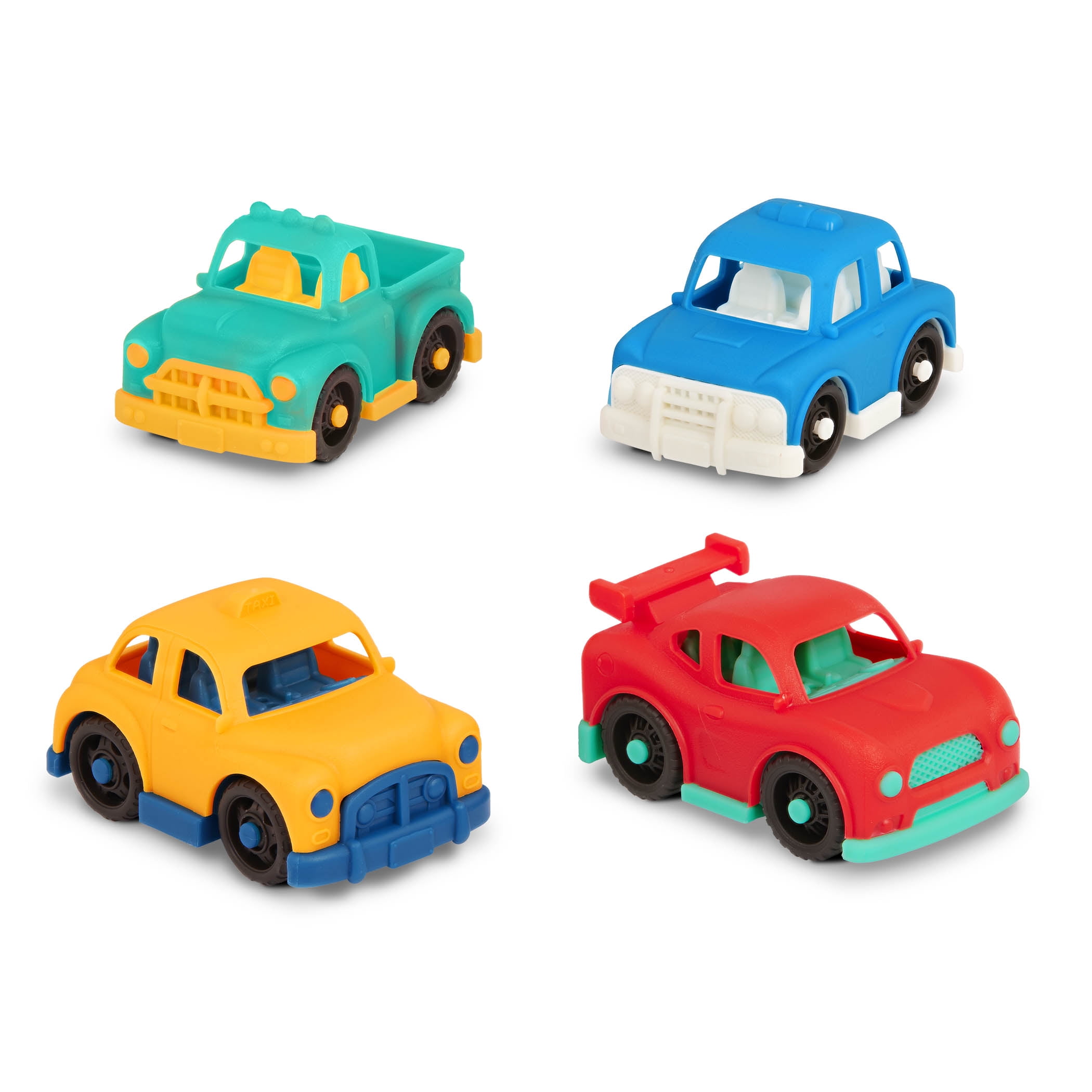 Battat Mini Riders – Ensemble de 4 véhicules : camionnette, voiture de sport, taxi, voiture de police | Jouets pour bébés et tout-petits BATTAT 4 MINIVOIT