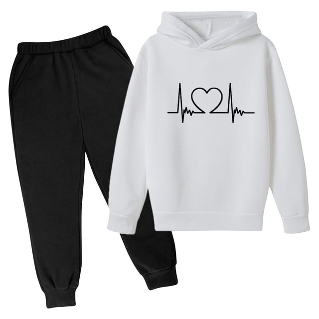 Odeerbi 3-14 Años Niños Niñas San Valentín Conjuntos Amor Impreso Sudaderas Capuchas Pantalones Niños Manga Larga Sudaderas Con Capucha