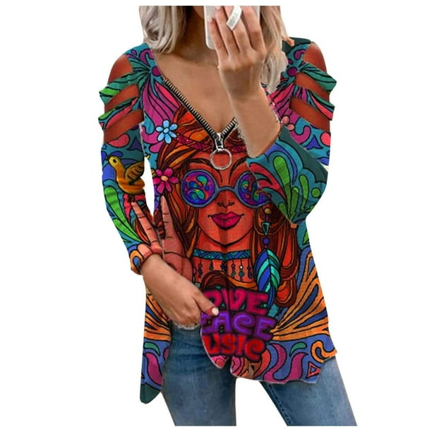 Blusa de manga larga de verano para mujer con cuello y cremallera de leopardo ahuecado Fridja hj457