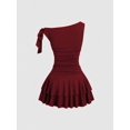 thumbnail image 2 of Women's Asymmetrical One Shoulder Mini Dress Ruched Bodycon Tiered Ruffle Hem Party, 2 of 6