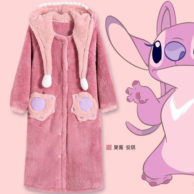 Disney-Pijama con capucha para mujer, conjunto de ropa de dormir de felpa cálida, con diseño de Ángel de puntada Y2k, de lana de Coral Kawaii, para el hogar, para invierno